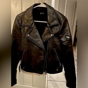 Black faux leather biker jacket, like new